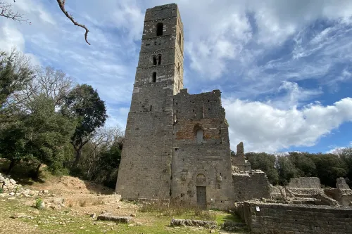 San Rabano Abbey and Uccellina Tower